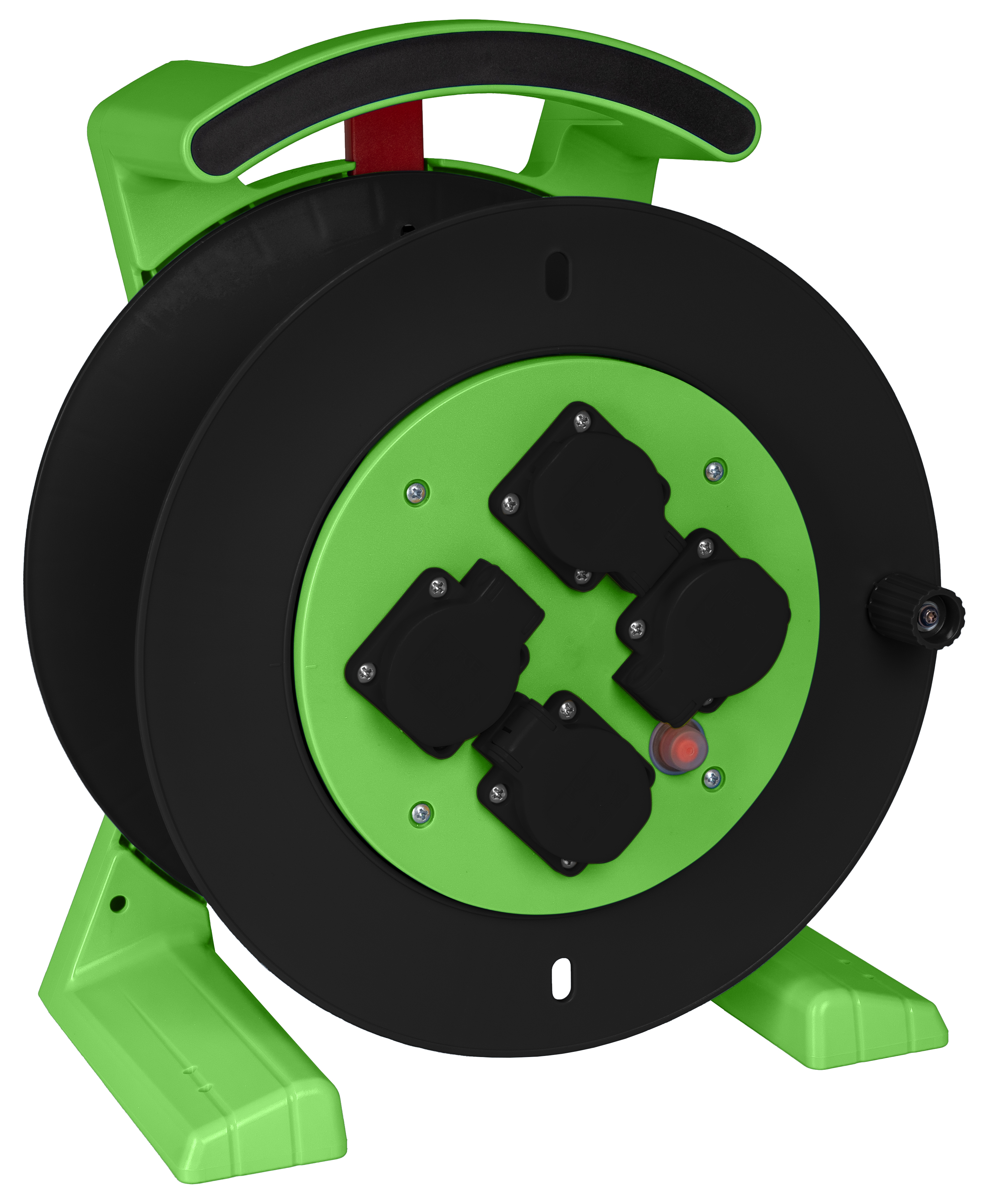 Leerkabeltrommel in grün-schwarz, 4 x Schutzkontakt-Steckdose JUMBO L 2.0